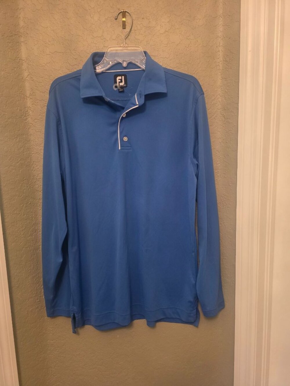 Footjoy Men's Blue White Piped Long Sleeve Performance Golf Shirt L EUC